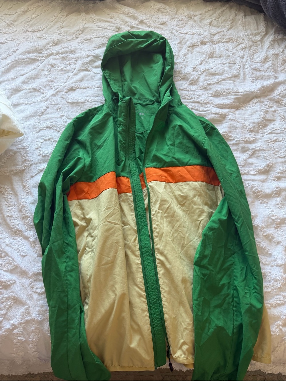 JW ANDERSON Green, Cream & Orange Hooded Colorblock Windbreaker